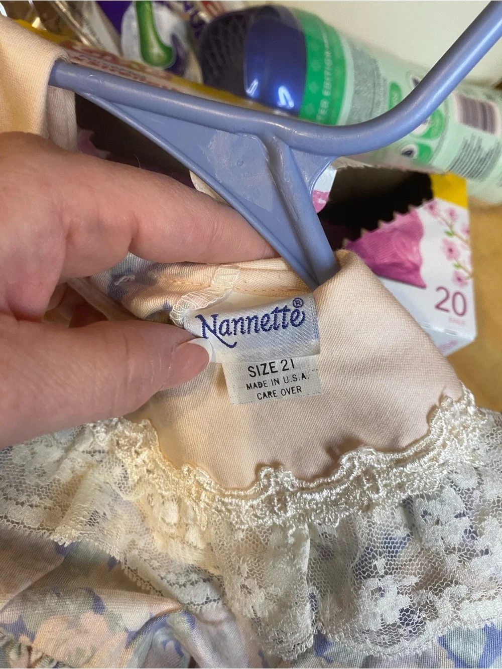 Vintage Nanette Girls' Floral Lace-Trimmed Dress Top in Light Pink and Blue